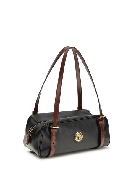 Versace Emblème bowling nappa Shoulder Bag - Black+Rosewood-Gold '82