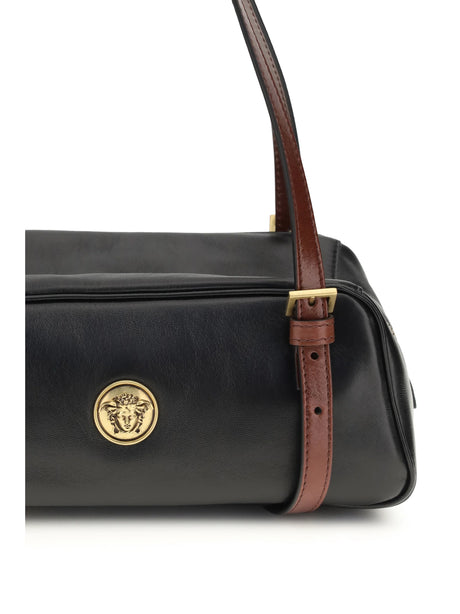 Versace Emblème bowling nappa Shoulder Bag - Black+Rosewood-Gold '82
