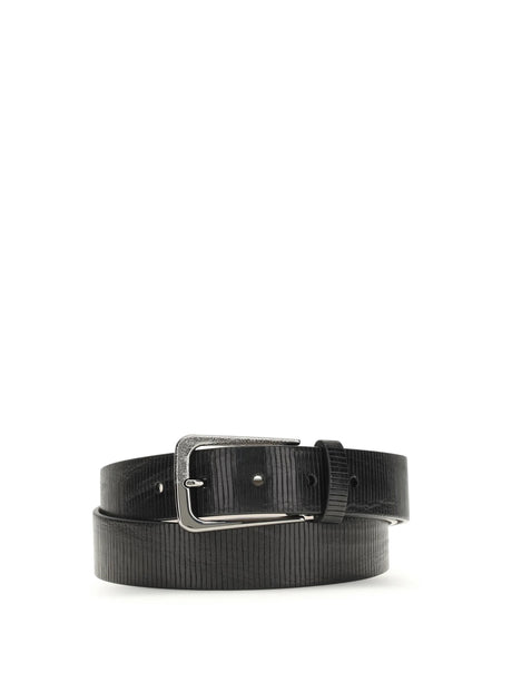 Brunello Cucinelli Carved leather Belt with Shimmering Buckle - Black