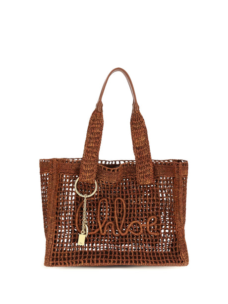 Chloé East-West Summer Banana raffia Tote Bag - Clay Brown