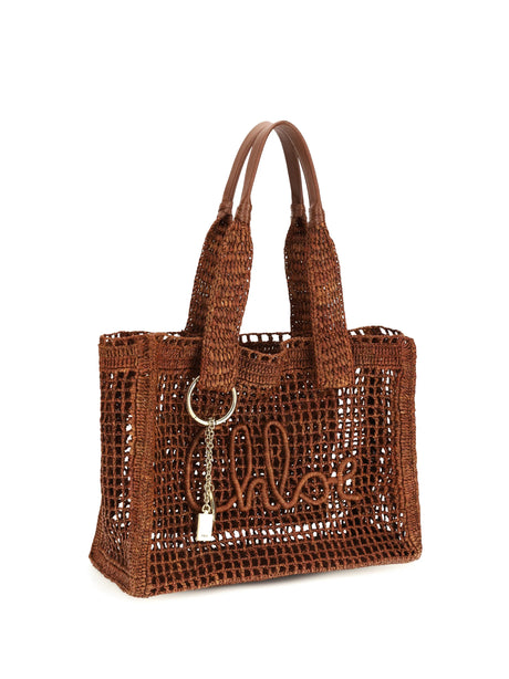 Chloé East-West Summer Banana raffia Tote Bag - Clay Brown