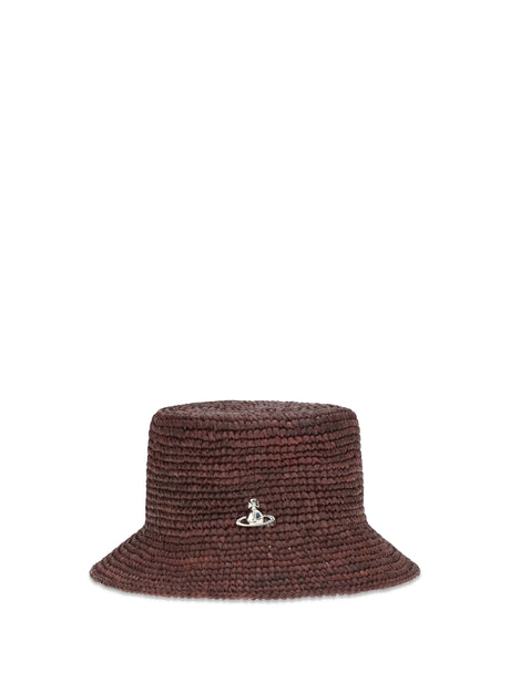 Vivienne Westwood Orb raffia Bucket Hat - Chocolate