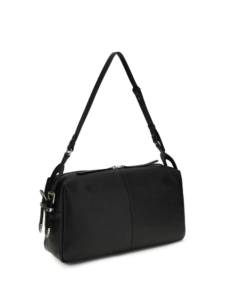 Pinko Large Keeper Shoulder Bag in new biker leather - Black-Old Silver