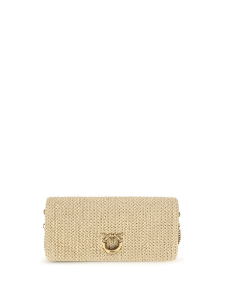 Pinko Love Bag click soft horizontal classic medium in raffia - Riafia/Black Antique