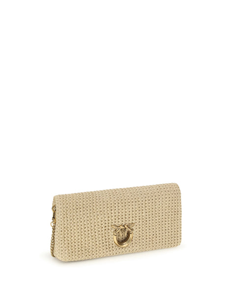 Pinko Love Bag click soft horizontal classic medium in raffia - Riafia/Black Antique