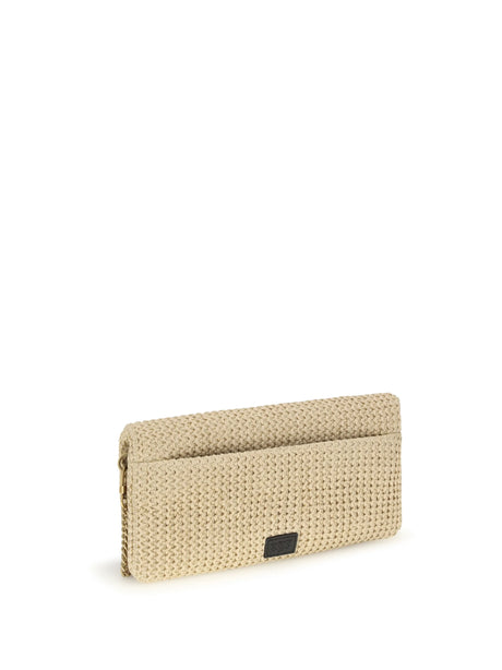 Pinko Love Bag click soft horizontal classic medium in raffia - Riafia/Black Antique