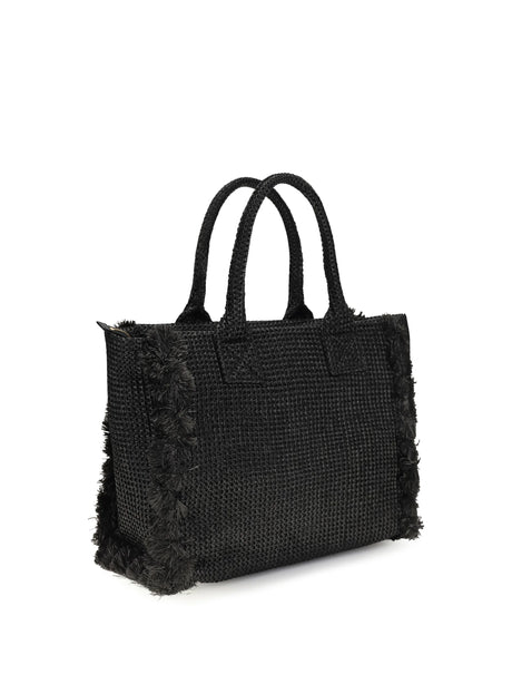 Pinko Medium Beach Rafia Tote Bag - Black-Antique Gold
