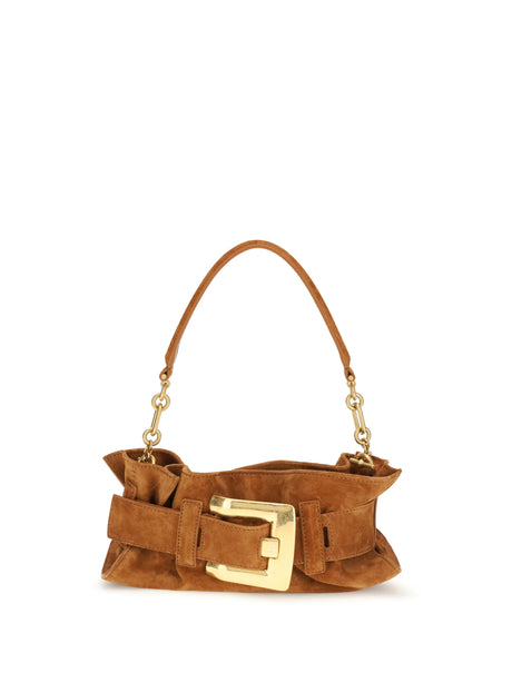 Balmain Anthem mini Bag in suede leather - 8df Caramel