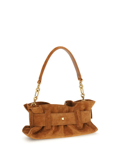 Balmain Anthem mini Bag in suede leather - 8df Caramel