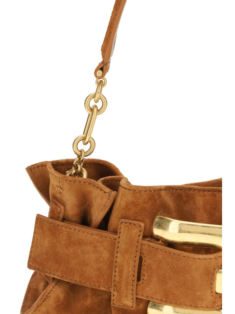 Balmain Anthem mini Bag in suede leather - 8df Caramel