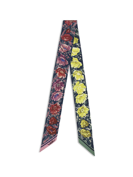 Valentino Garavani Silk Scarf with a floral print - Blue-Yellow-Green/Blue-Pink-Red/Blue