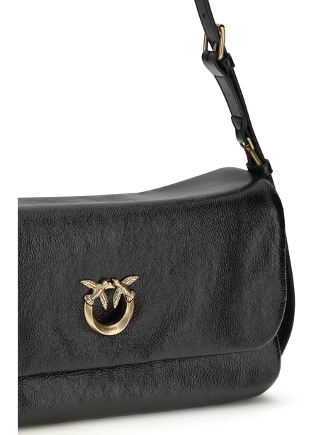 Pinko Love Click Soft Horizontal Shoulder Bag - Black-Antique Gold