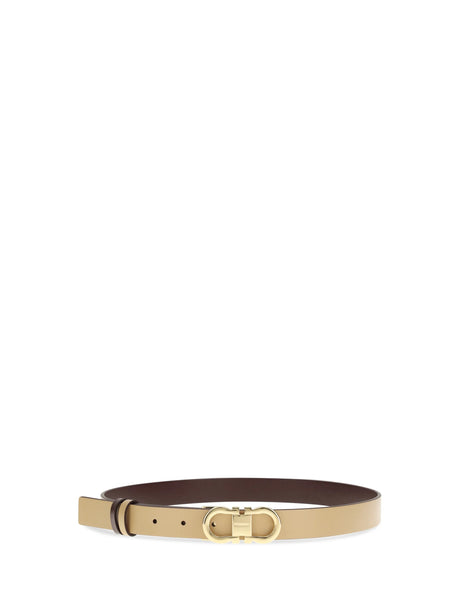Ferragamo Adjustable and reversible Gancini leather Belt - Light Camel+Dark Barolo