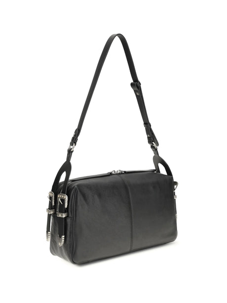 Pinko Keeper medium Shoulder Bag in leather - Black-Old Silver