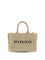 Pinko Medium Beach Rafia Tote Bag - Paglia/Black-Antique Gold