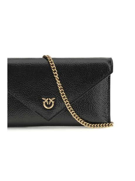 Pinko Love Birds Clutch Bag - Black-Antique Gold