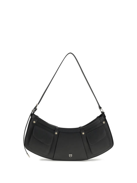 Pinko Large Pocket Body Shoulder Bag - Black-Old Silver