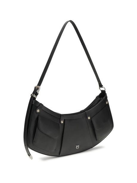 Pinko Large Pocket Body Shoulder Bag - Black-Old Silver