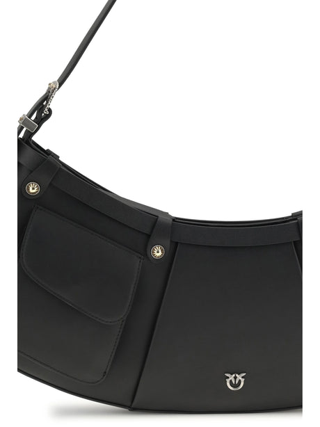 Pinko Large Pocket Body Shoulder Bag - Black-Old Silver