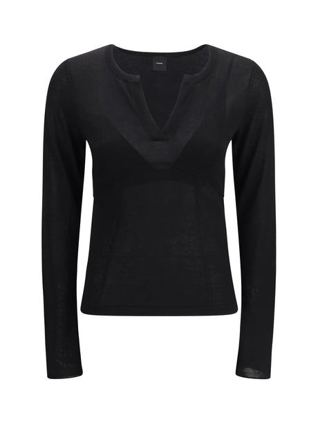 Pinko Sweater long-sleeve with V-open neckline - Black Limousine