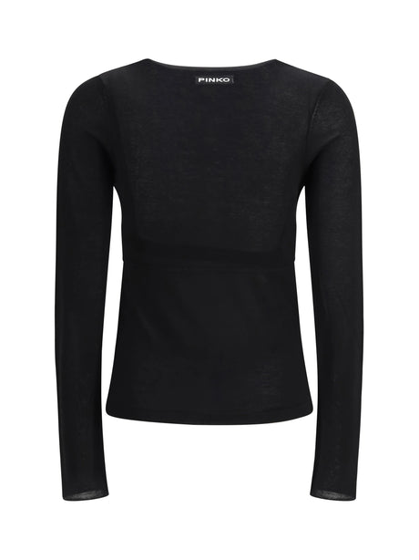 Pinko Sweater long-sleeve with V-open neckline - Black Limousine