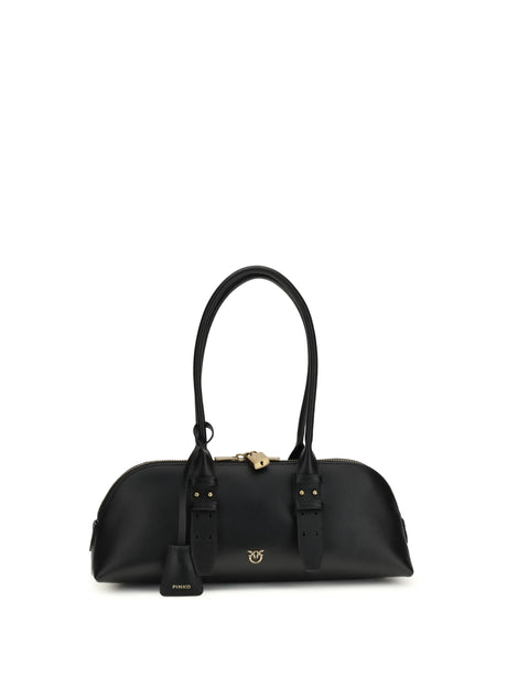 Pinko Large Bowling Baguette Shoulder Bag - Black-Antique Gold