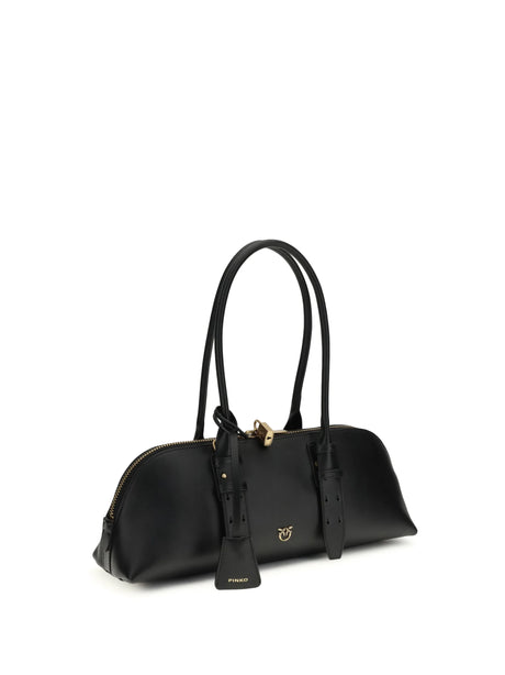 Pinko Large Bowling Baguette Shoulder Bag - Black-Antique Gold