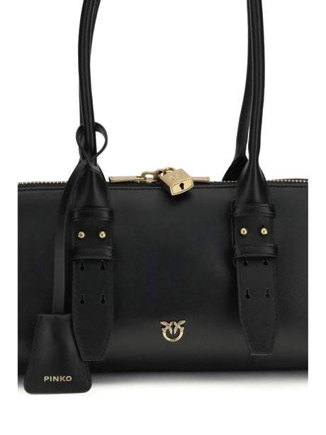 Pinko Large Bowling Baguette Shoulder Bag - Black-Antique Gold