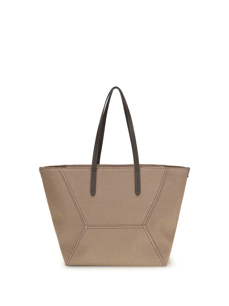 Brunello Cucinelli Canvas BC Tote Bag - Camel