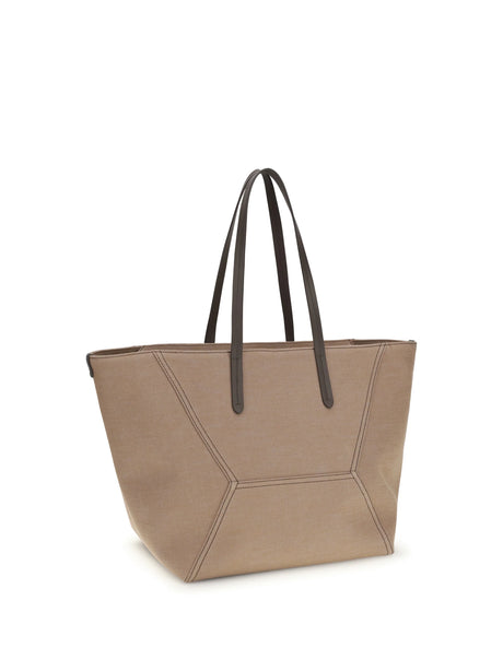 Brunello Cucinelli Canvas BC Tote Bag - Camel
