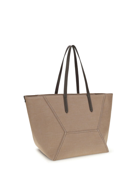 Brunello Cucinelli Canvas BC Tote Bag - Camel