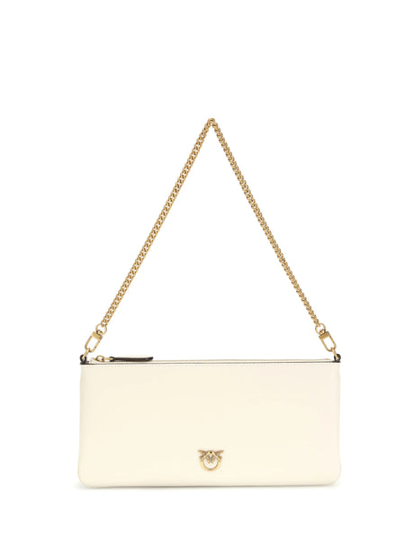 Pinko Leather Shoulder Bag - White Seta-Antique Gold