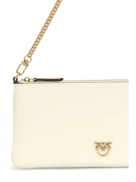 Pinko Leather Shoulder Bag - White Seta-Antique Gold