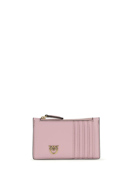 Pinko Leather Card Holder - Pink Light-Antique Gold