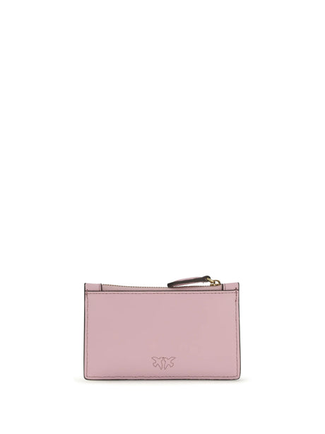 Pinko Leather Card Holder - Pink Light-Antique Gold