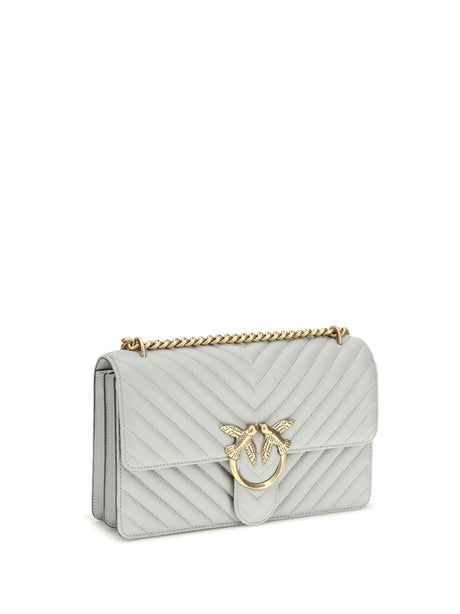 Pinko Love One Classic Shoulder Bag - Grey Pearl-Antique Gold