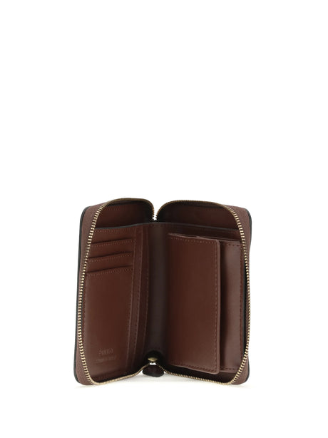 Pinko Leather zip-around Wallet - Burgundy Wine-Antique Gold