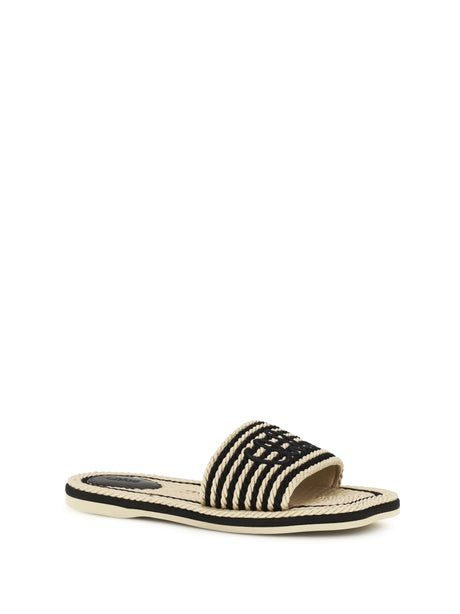 Chloé Raffia Sandals - Black - White 1