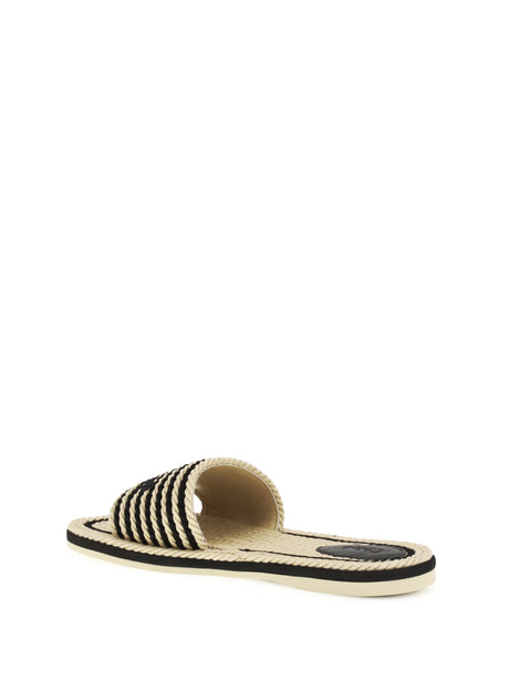Chloé Raffia Sandals - Black - White 1