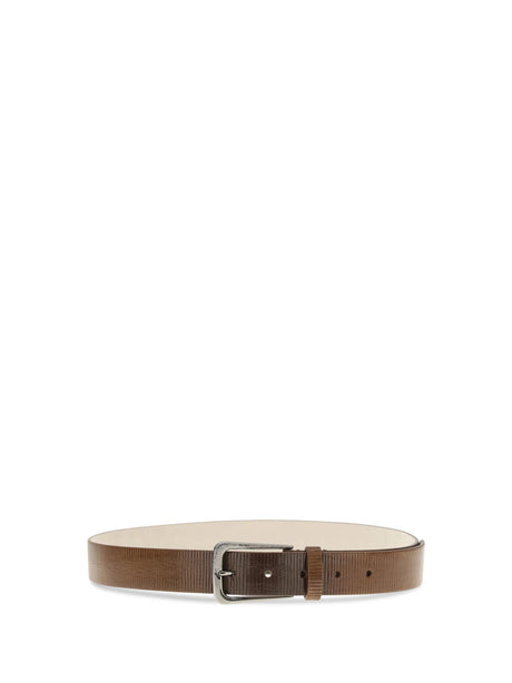 Brunello Cucinelli Carved leather Belt with Shimmering Buckle - Tundra