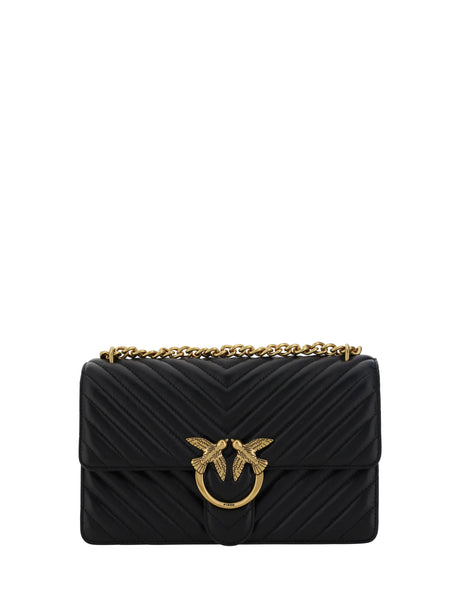 Pinko Love One Classic Shoulder Bag - Black-Antique Gold