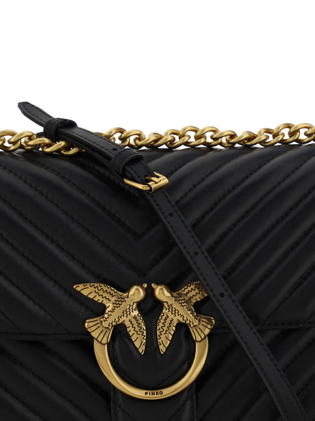 Pinko Love One Classic Shoulder Bag - Black-Antique Gold
