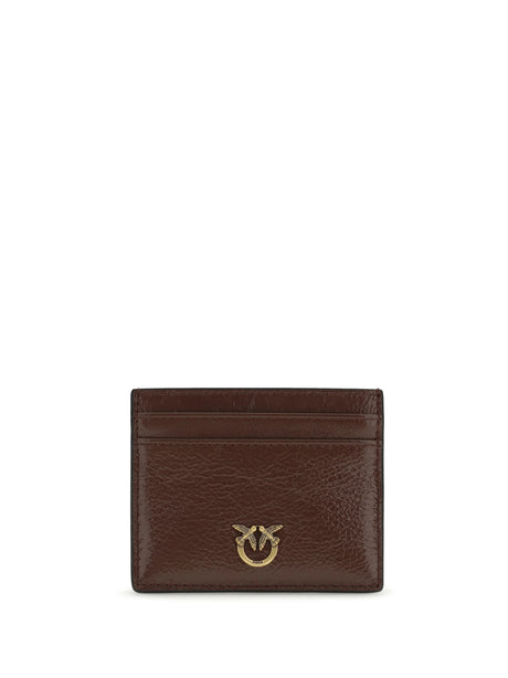 Pinko Shiny leather Card Holder - Burgundy Wine-Antique Gold