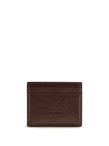 Pinko Shiny leather Card Holder - Burgundy Wine-Antique Gold