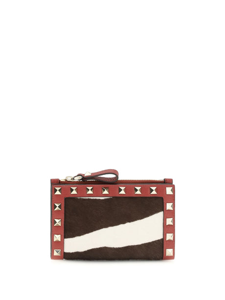 Valentino Garavani Rockstud animalier Coin Purse - White-Testa Di Moro/Red V