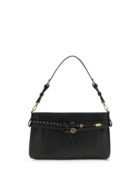 Pinko Leather Shoulder Bag - Black-Antique Gold