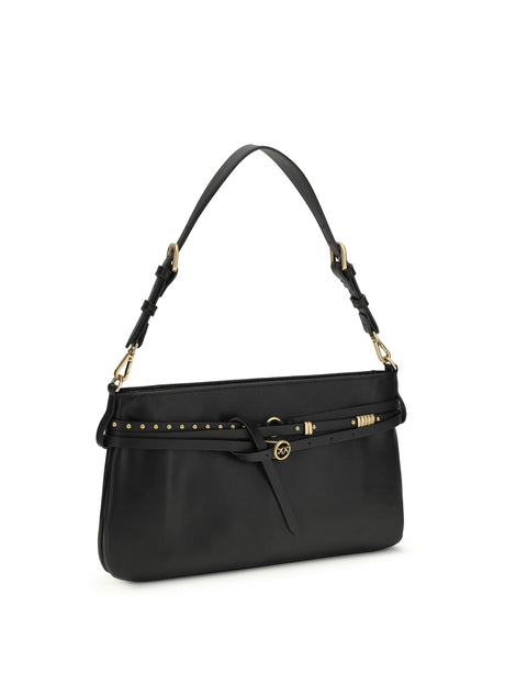 Pinko Leather Shoulder Bag - Black-Antique Gold