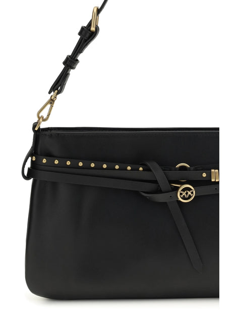 Pinko Leather Shoulder Bag - Black-Antique Gold