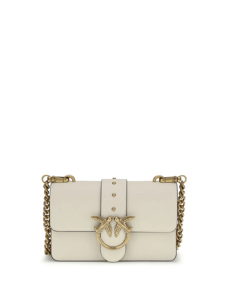 Pinko Love One small Shoulder Bag - White Seta-Antique Gold