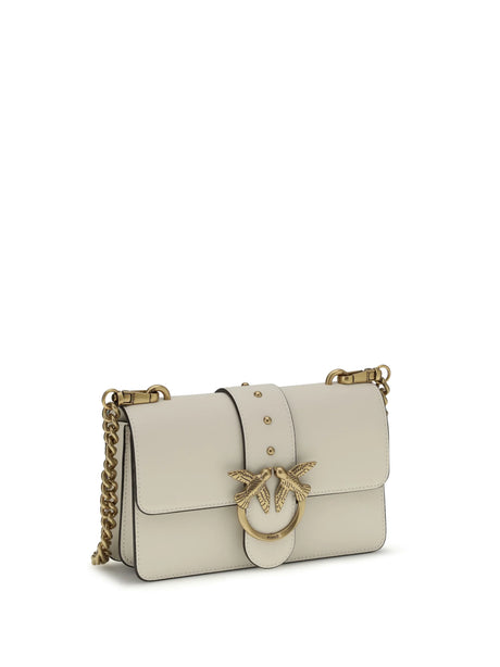 Pinko Love One small Shoulder Bag - White Seta-Antique Gold